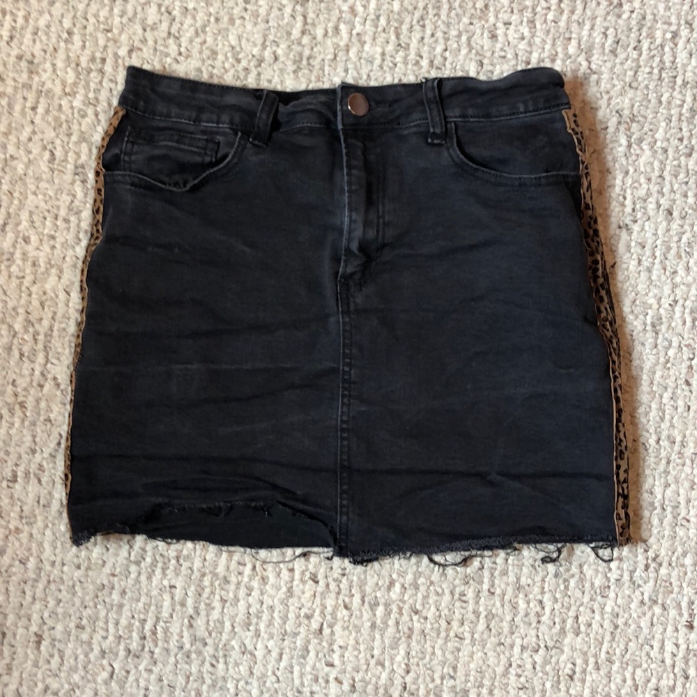 Black Jean Skirt with leopard print sides